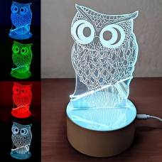 Cветильник Сова 3D Led, 7 цветов подсветки